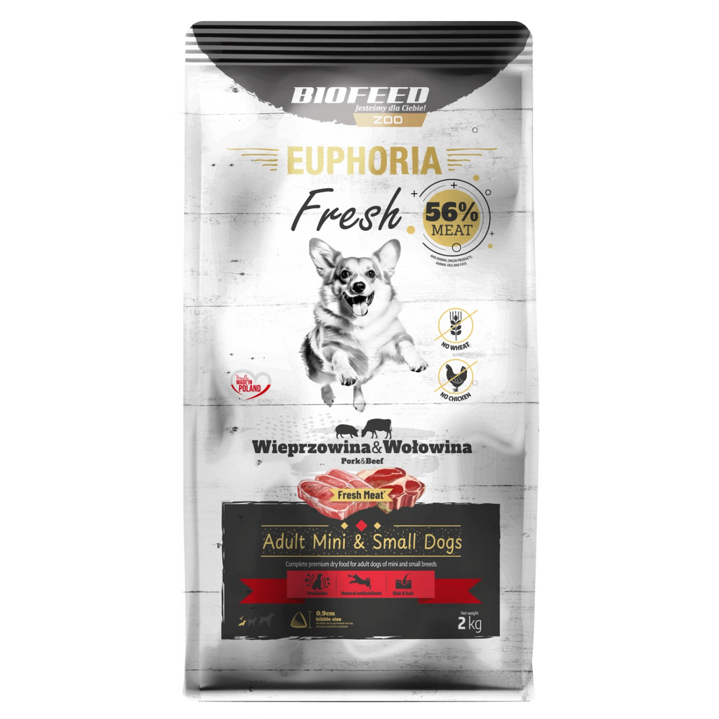 EUPHORIA FRESH MEAT Karma dla psa bezzbożowa Wieprzowina Wołowina XS/S 2kg