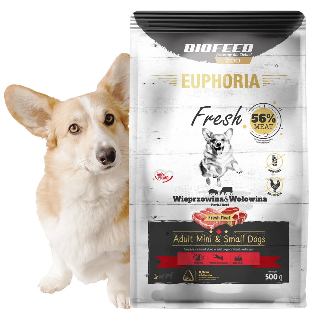 EUPHORIA FRESH MEAT Karma dla psa mini Wieprzowina i Wołowina XS/S 0,5kg