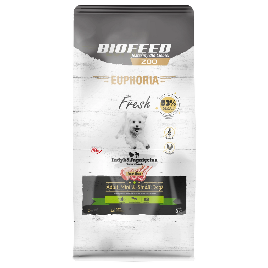EUPHORIA FRESH MEAT Karma dla psa bezzbożowa Indyk i Jagnięcina XS/S 8kg