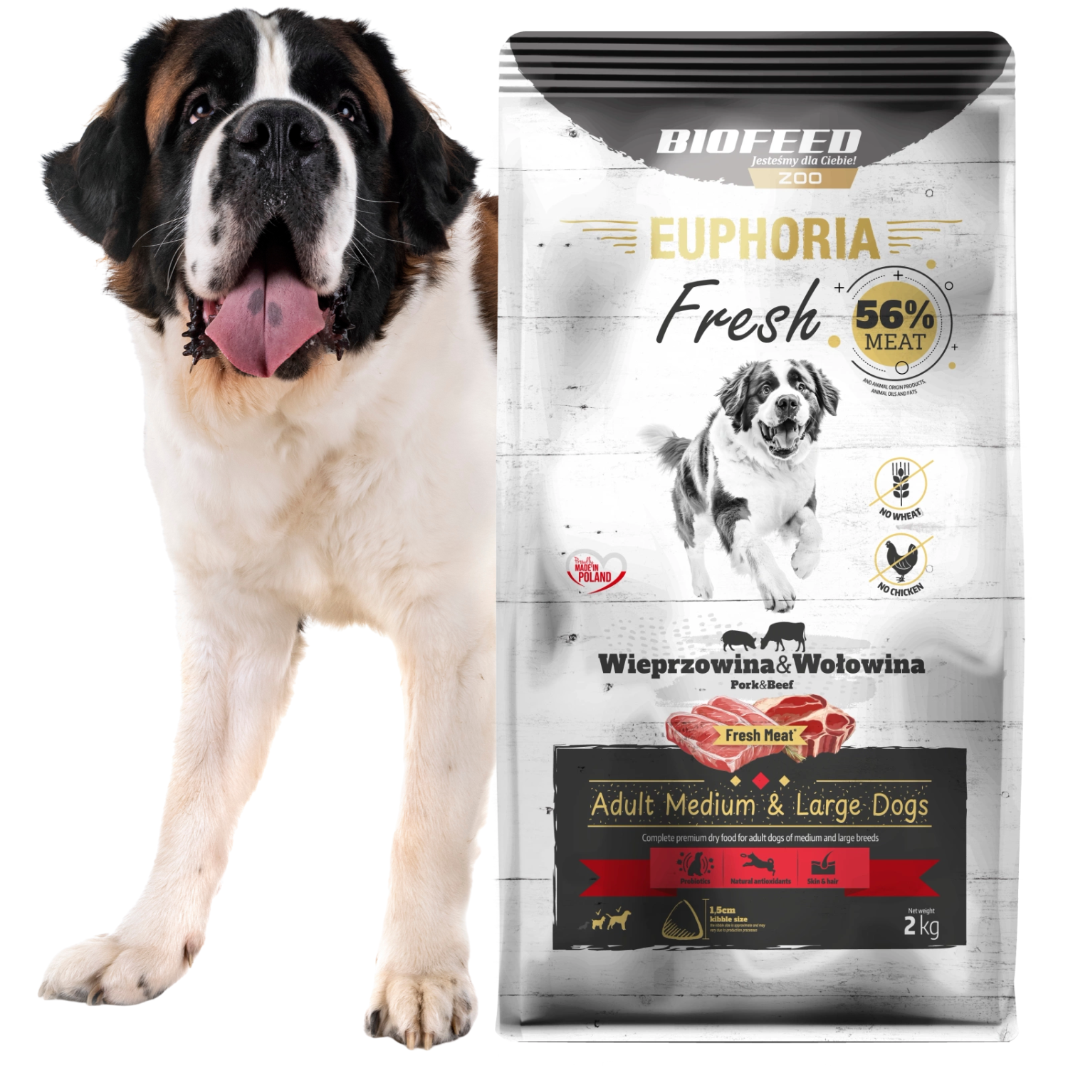 EUPHORIA FRESH MEAT Karma dla psa bezzbożowa Wieprzowina Wołowina M/L 2kg