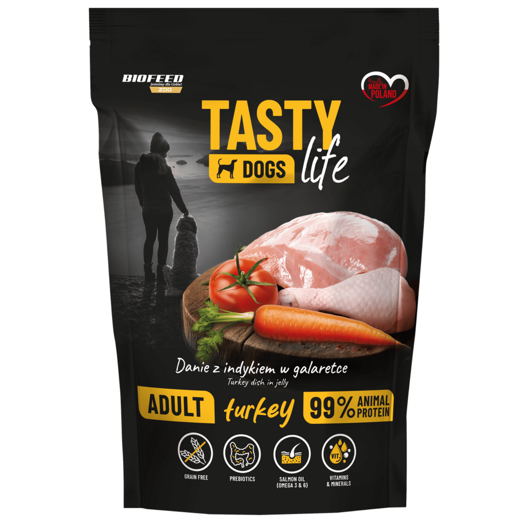 TASTY DOGS LIFE mokra karma dla psa z indykiem w galaretce saszetka 500g