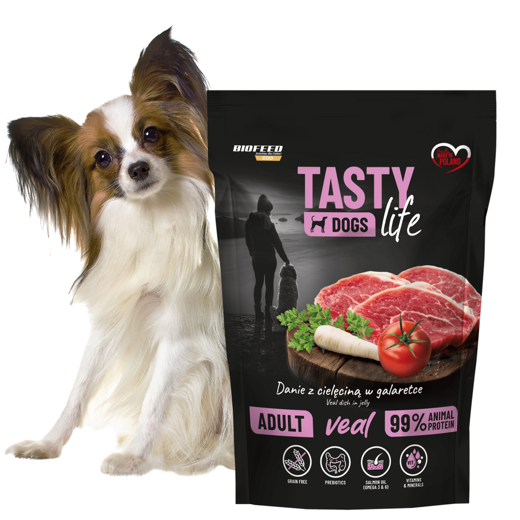 TASTY DOGS LIFE mokra karma dla psa z cielęciną w galaretce saszetka 150g