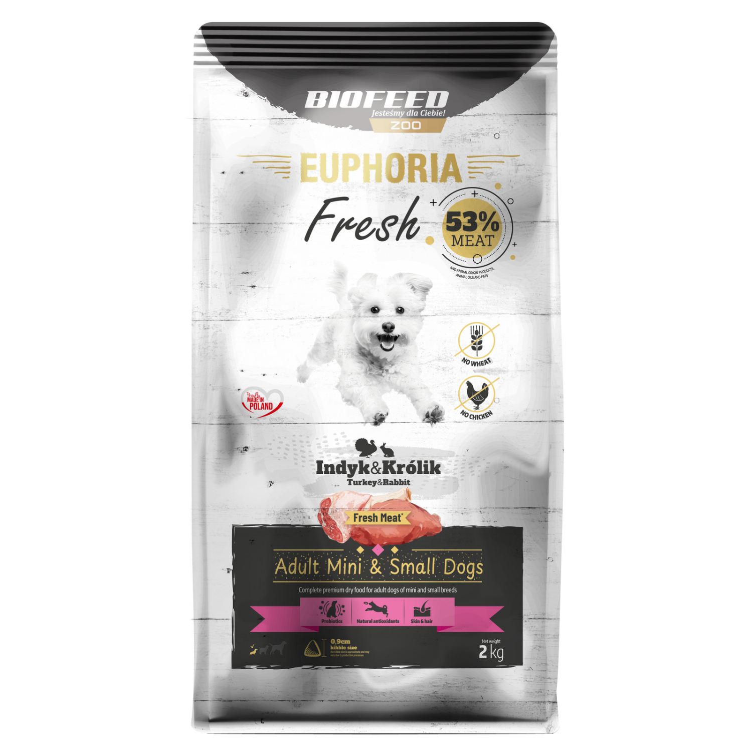 EUPHORIA FRESH MEAT Karma dla psa mini bezzbożowa Indyk i Królik XS/S 2kg
