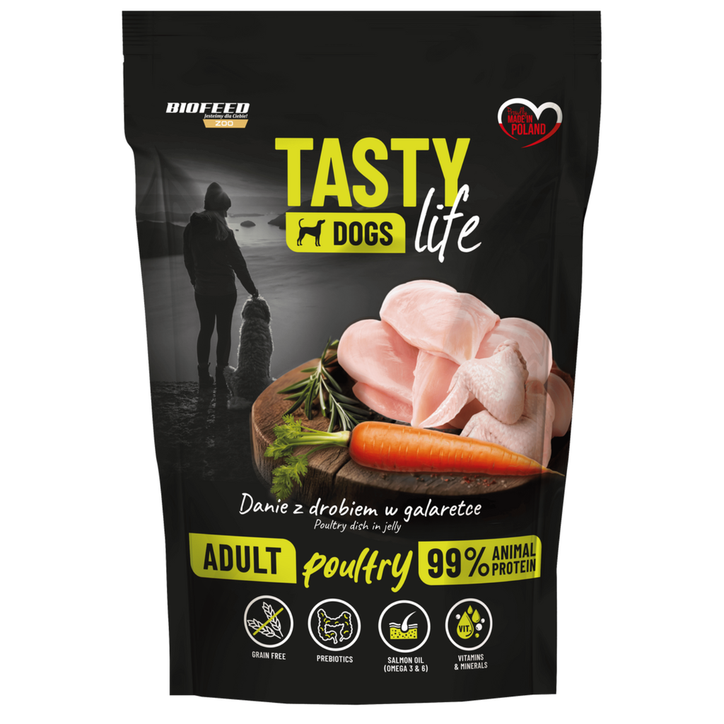 TASTY DOGS LIFE mokra karma dla psa z drobiem w galaretce saszetka 500g