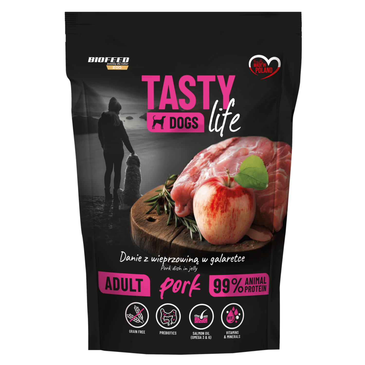 TASTY DOGS LIFE mokra karma dla psa z wieprzowiną w galaretce saszetka 500g