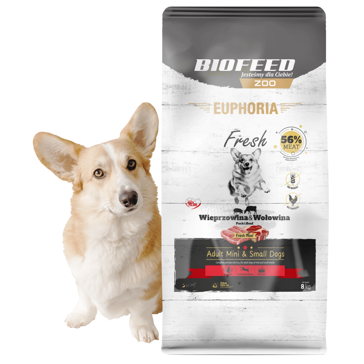 EUPHORIA FRESH MEAT Karma dla psa bezzbożowa Wieprzowina Wołowina XS/S 8kg