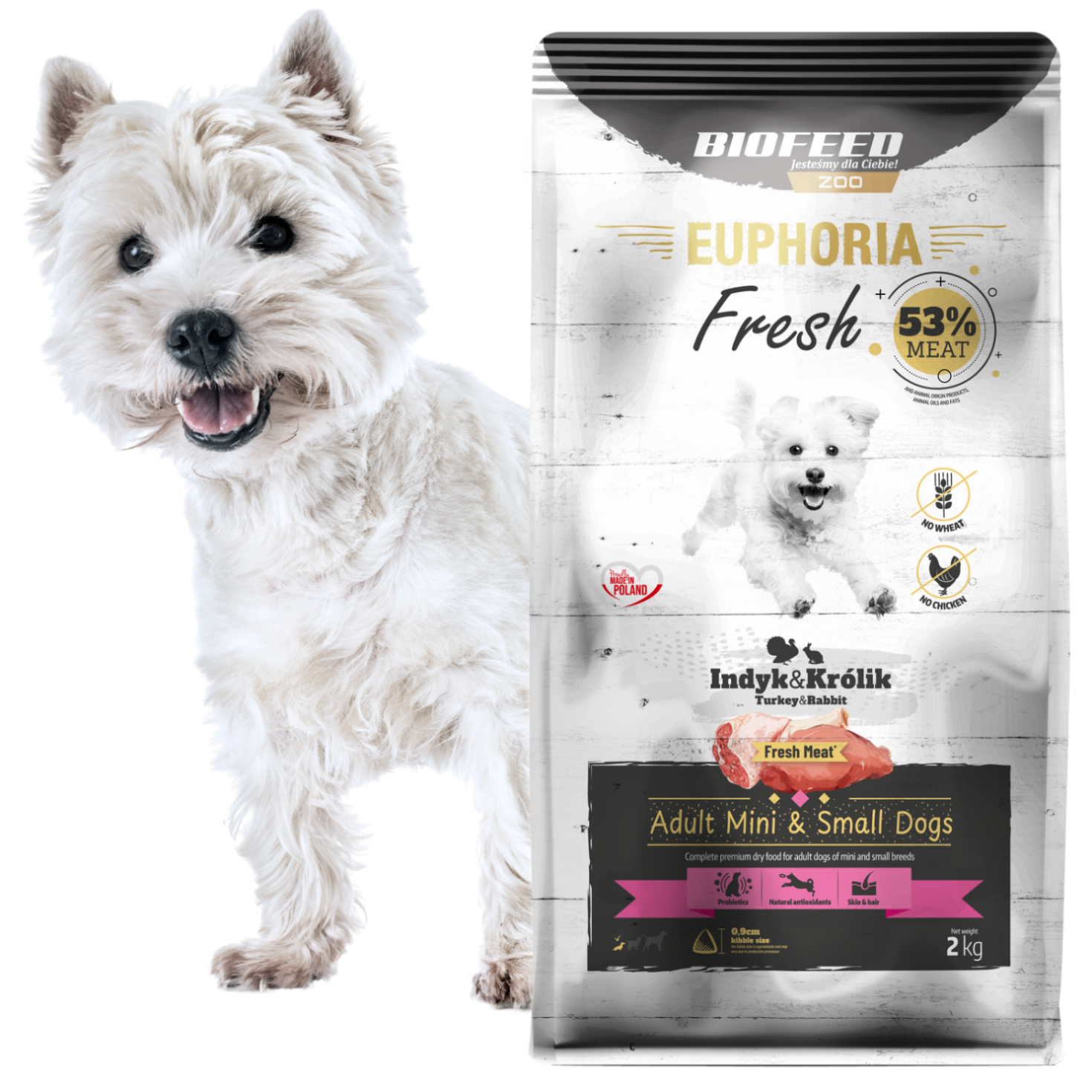 EUPHORIA FRESH MEAT Karma dla psa mini bezzbożowa Indyk i Królik XS/S 2kg