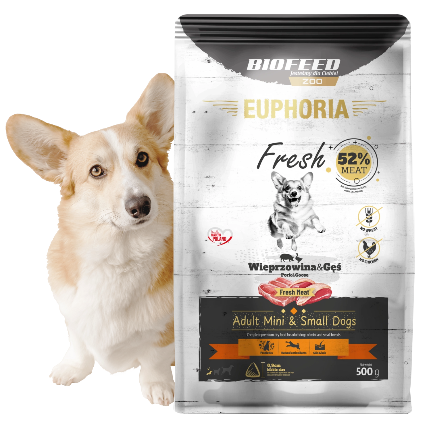 EUPHORIA FRESH MEAT Karma dla psa mini Wieprzowina i Gęś Karma XS/S 0,5kg