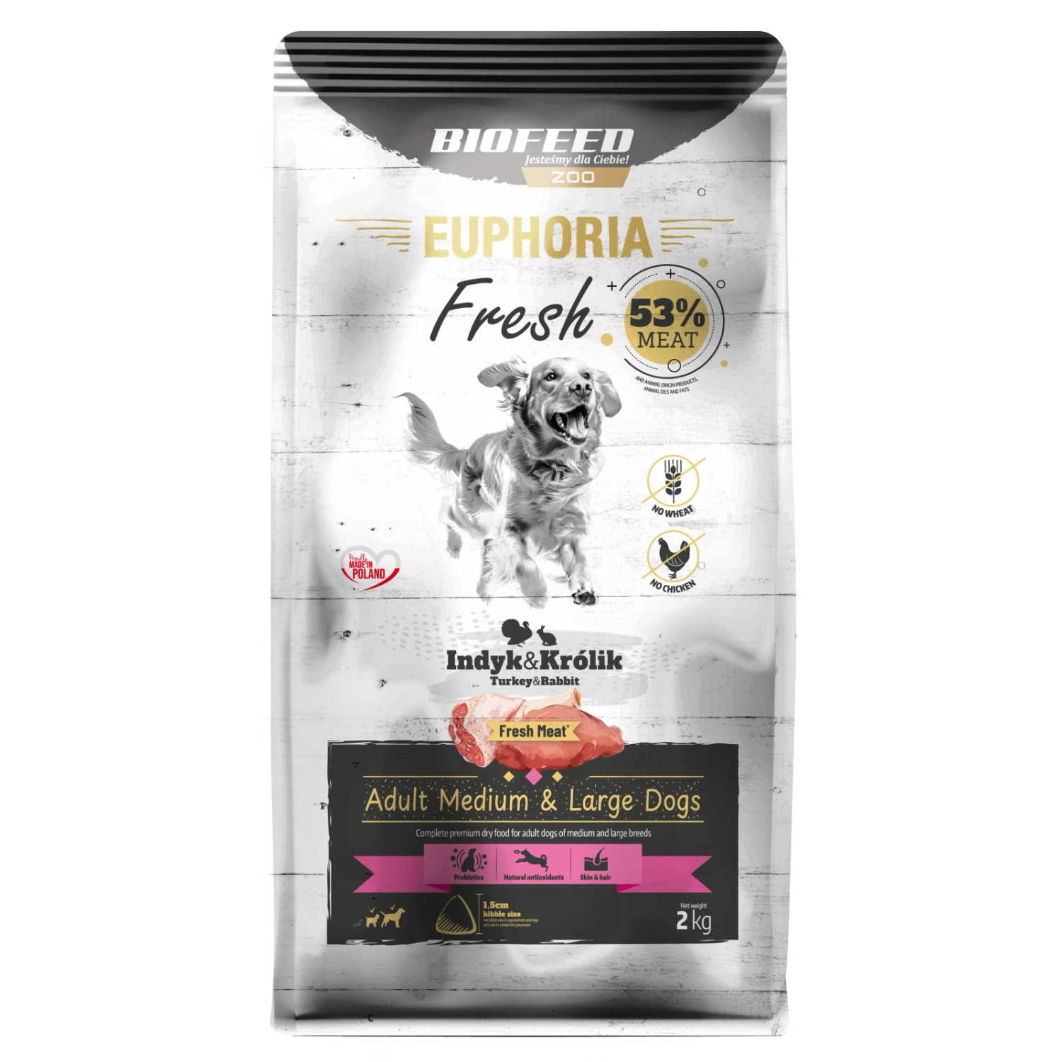 EUPHORIA FRESH MEAT Karma dla psa dużego bezzbożowa Indyk i Królik M/L 2kg