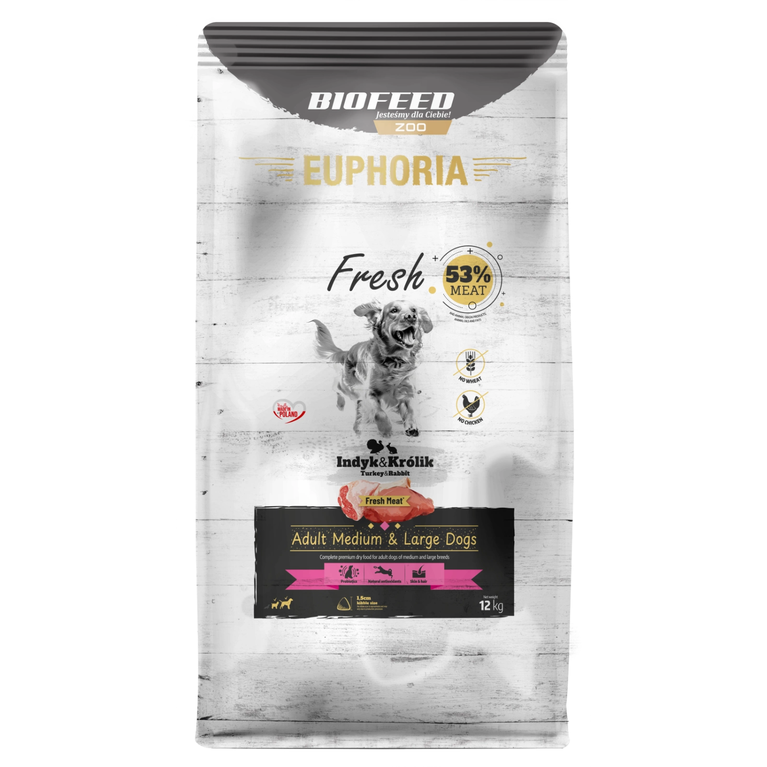 EUPHORIA FRESH MEAT Karma dla psa dużego bezzbożowa Indyk i Królik M/L 12kg