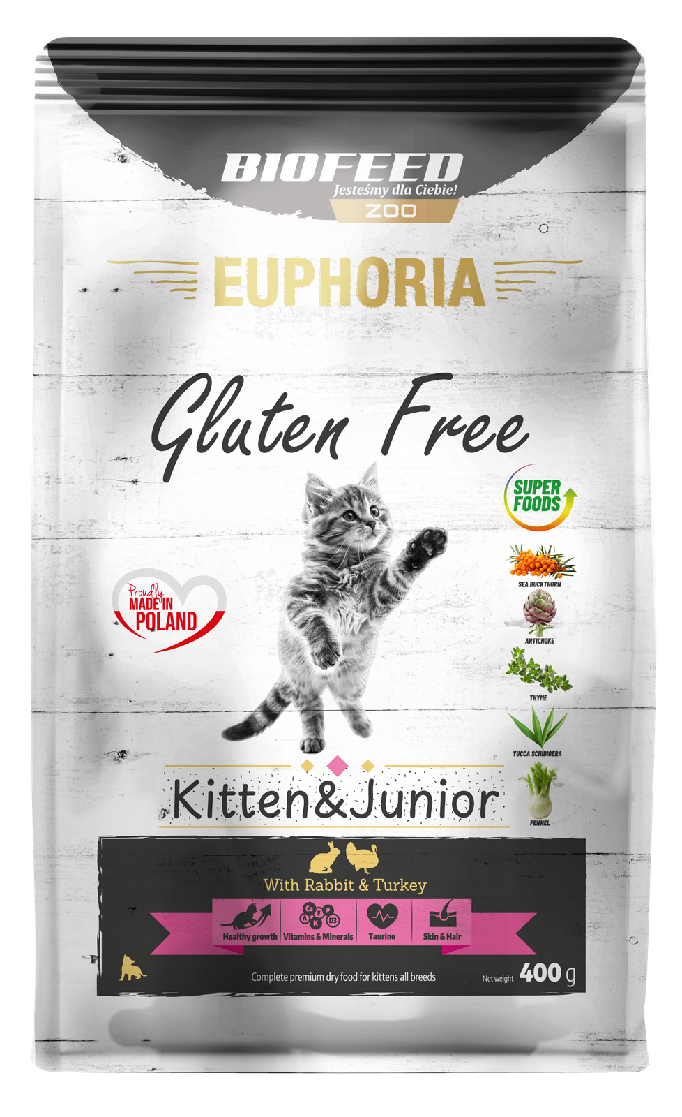 BIOFEED EUPHORIA Karma sucha dla kota kotów bez glutenu indyk królik 0,4kg