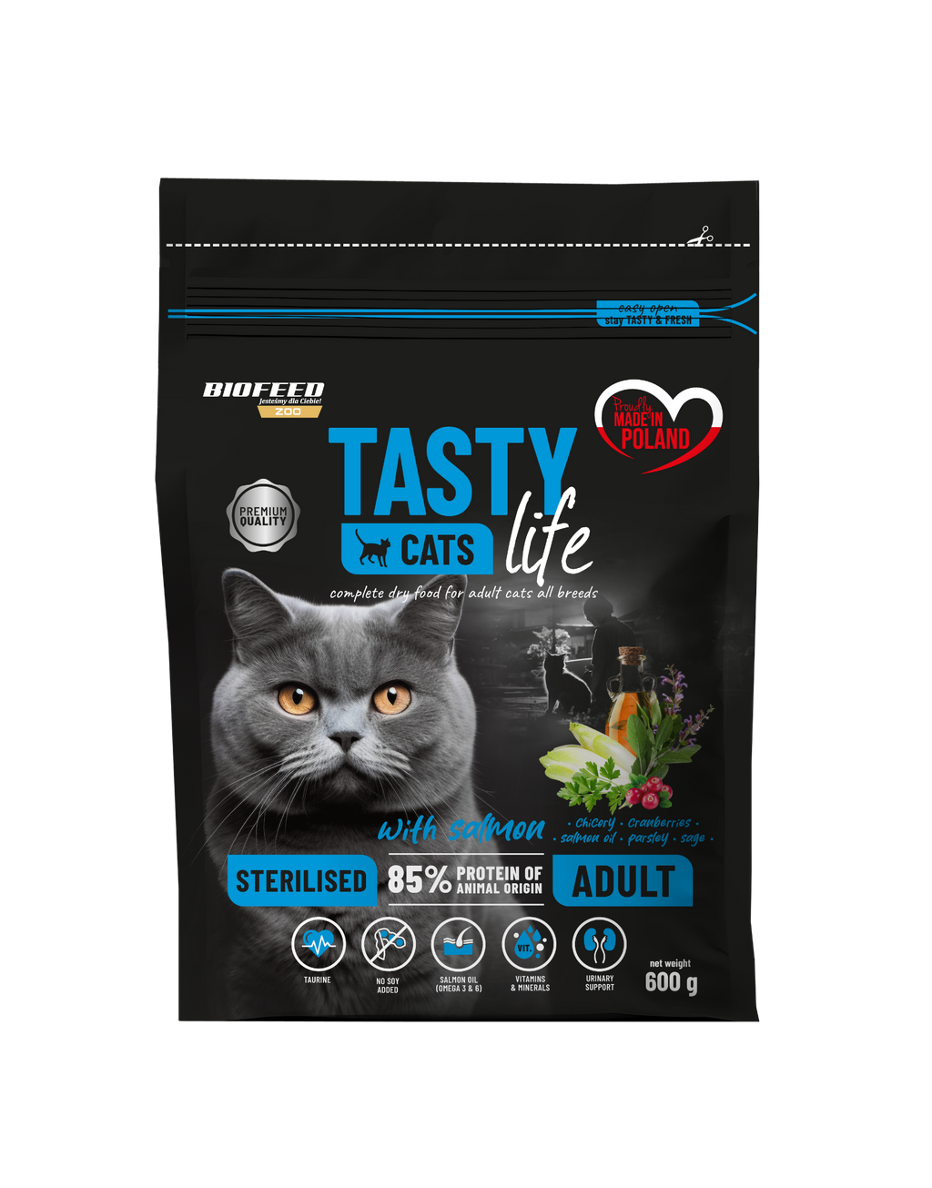TASTY CATS LIFE STERILISED Karma dla kota po sterylizacji z łososiem 600g