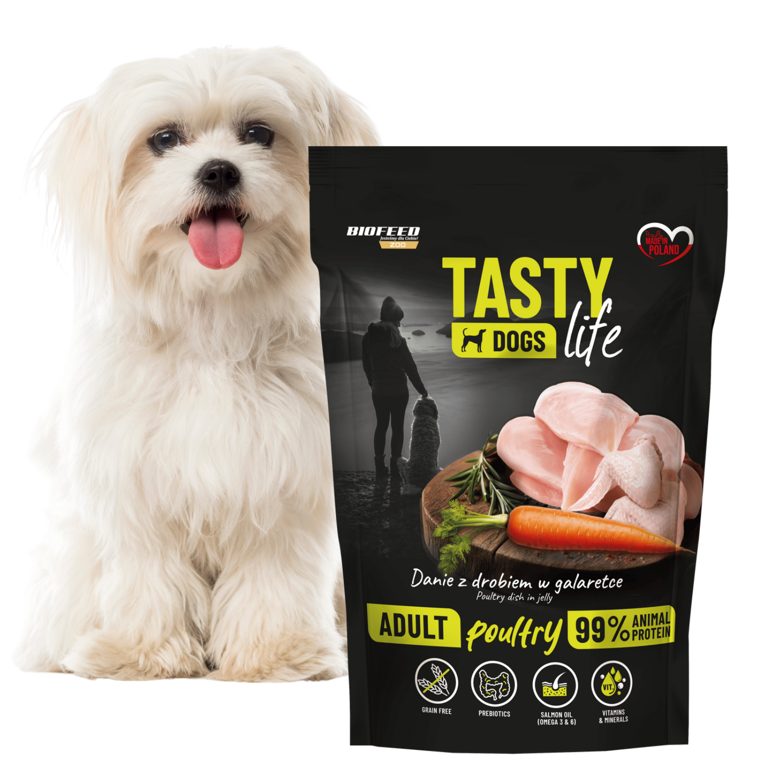 TASTY DOGS LIFE mokra karma dla psa z drobiem w galaretce saszetka 500g