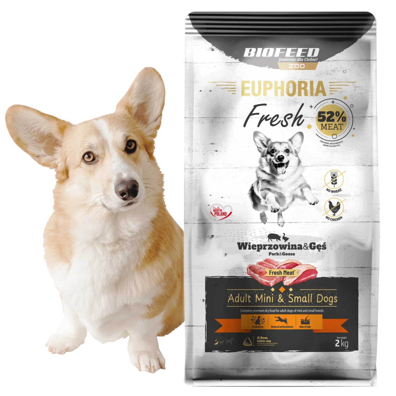 EUPHORIA FRESH MEAT Karma dla psa bezzbożowa Wieprzowina i Gęś XS/S 2kg