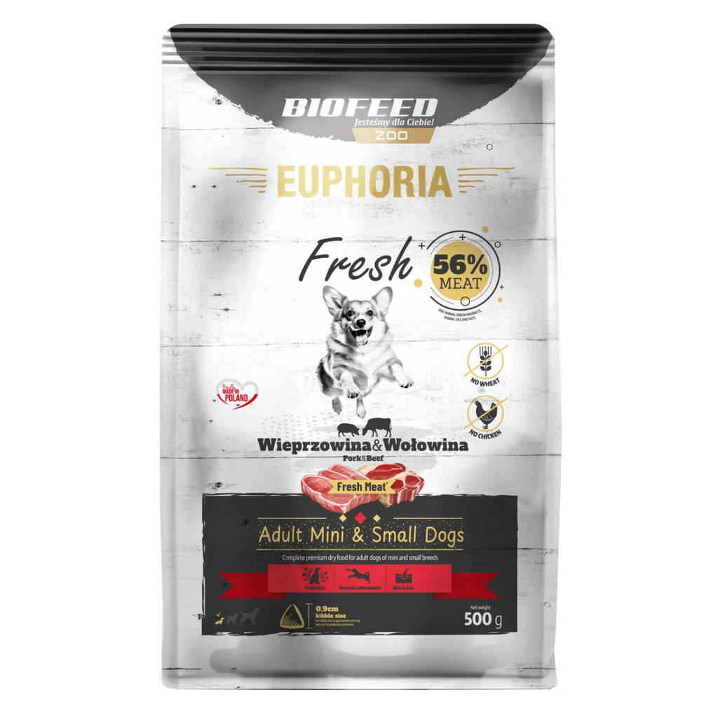 EUPHORIA FRESH MEAT Karma dla psa mini Wieprzowina i Wołowina XS/S 0,5kg