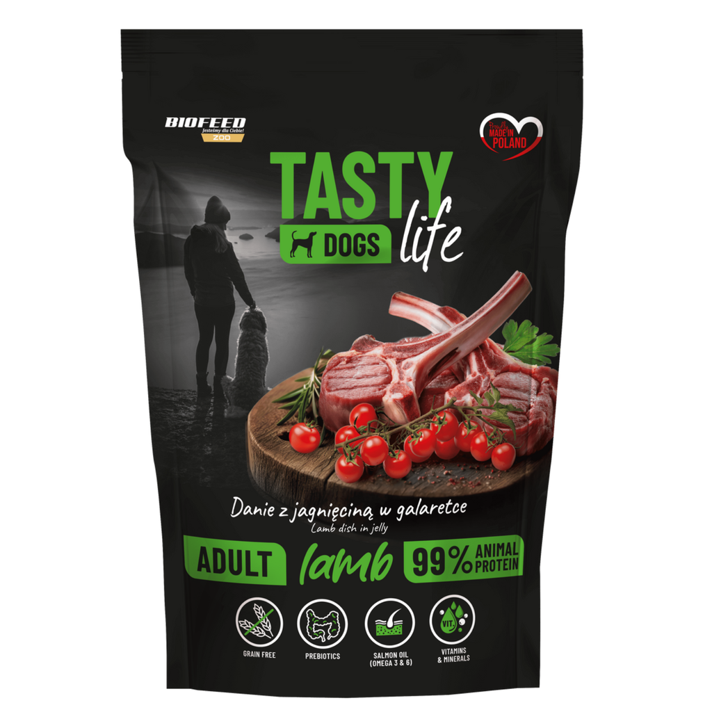 TASTY DOGS LIFE mokra karma dla psa z jagnięciną w galaretce saszetka 500g