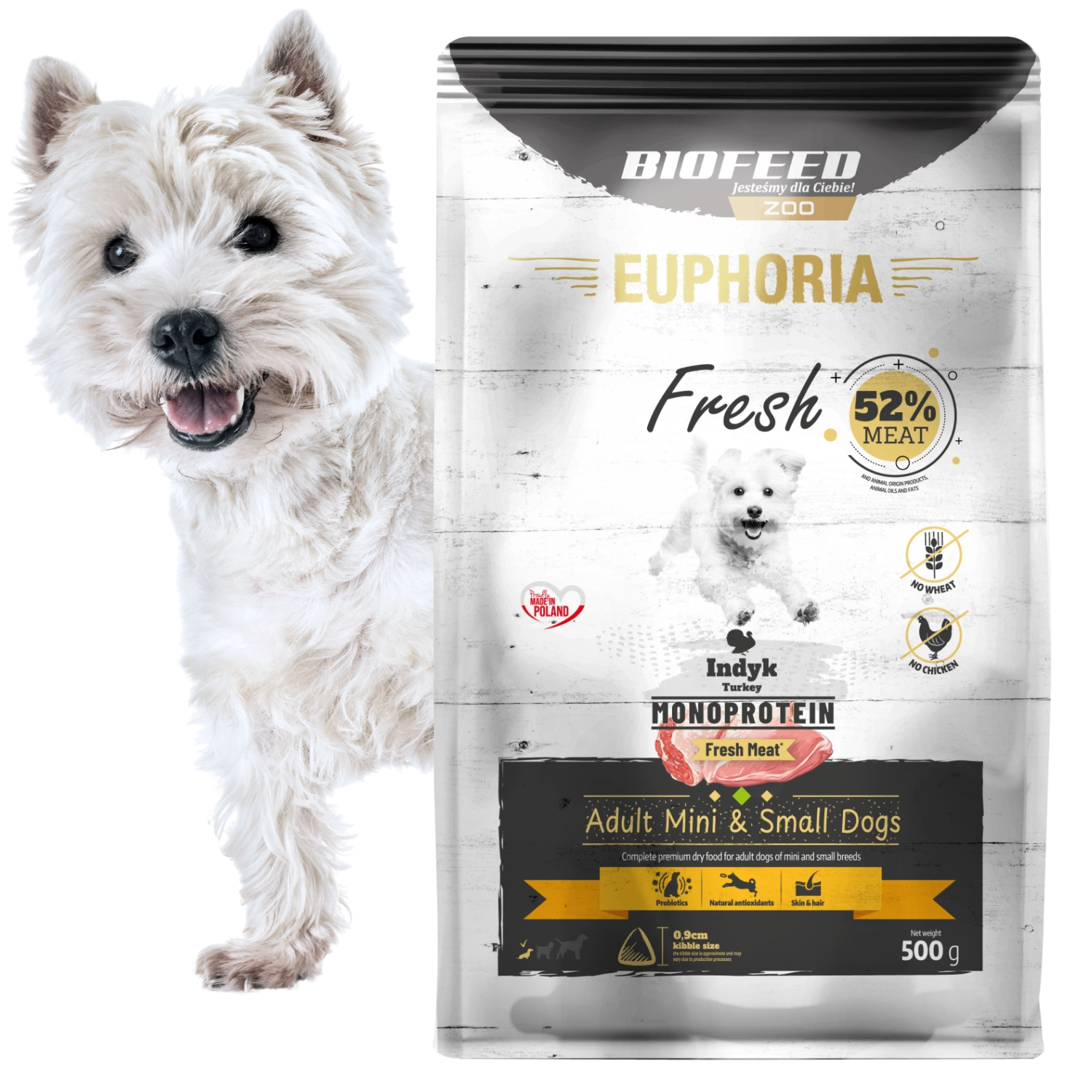 EUPHORIA FRESH MEAT Karma dla psa bezzbożowa monobiałkowa Indyk XS/S 0,5kg