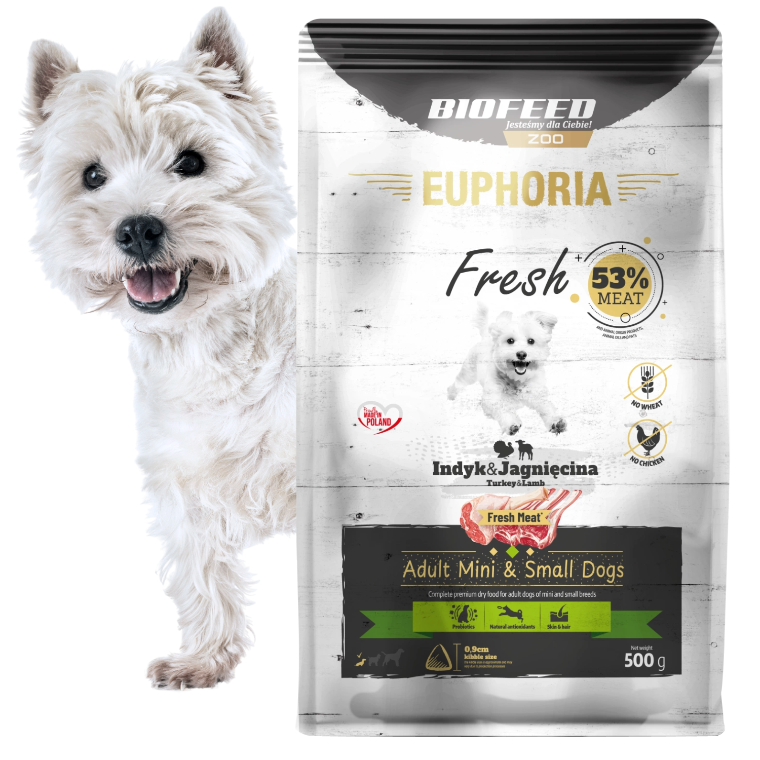 EUPHORIA FRESH MEAT Karma dla psa bezzbożowa Indyk i Jagnięcina XS/S 0,5kg