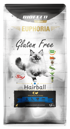 BIOFEED EUPHORIA HAIRBALL karma dla kota bez glutenu Indyk&Łosoś 1,5kg