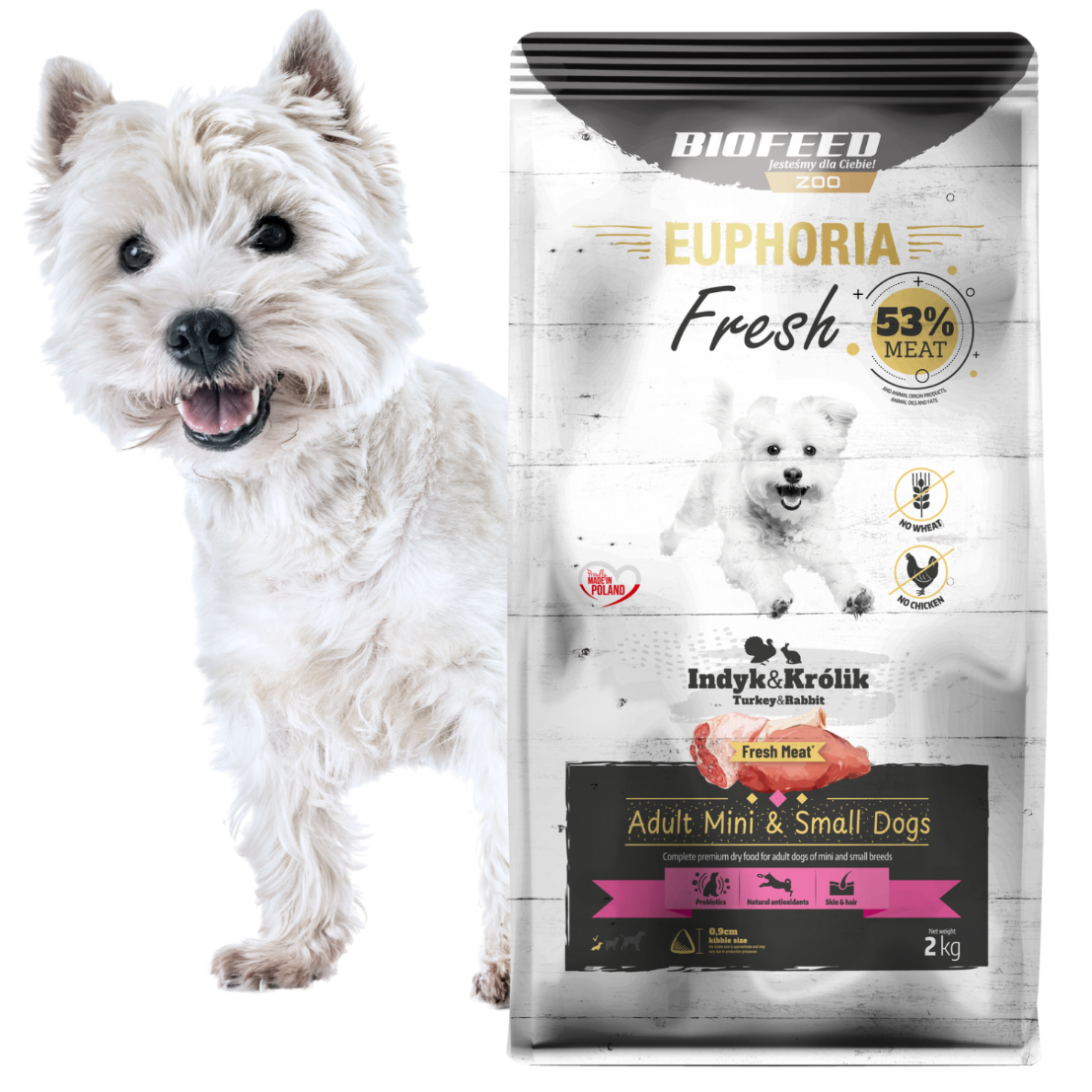 EUPHORIA FRESH MEAT Karma dla psa mini bezzbożowa Indyk i Królik XS/S 8kg